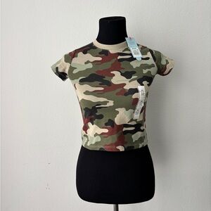 Camo Crewneck Crop Tee